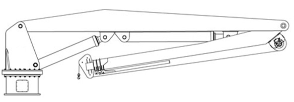 Судовой электрогидравлический кран с преломляемой в нескольких местах телескопической стрелой