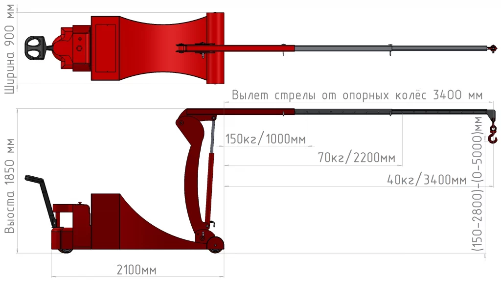 Параметры Мини-кран КЭТС МС-5-150 с противовесом и складной вертикальной стрелой